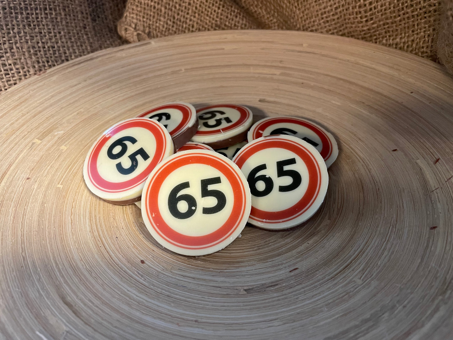 Chocolade rondjes 65 verkeersbord 18 stuks - Verjaardag - Jubileum