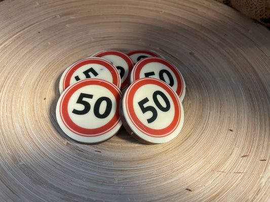Chocolade rondjes 50 verkeersbord 18 stuks - Verjaardag - Jubileum