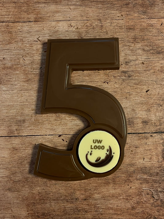 Chocoladecijfer 5 - met logo / foto