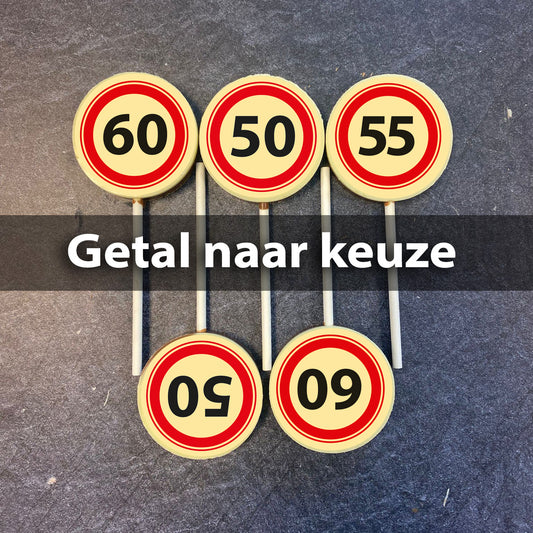 Chocolade lolly met verkeersbord print (per 14 stuks)