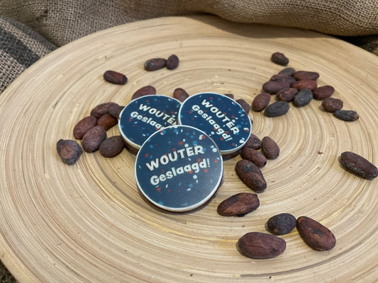 Chocolade rondjes met print 18 stuks in doosje